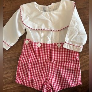 Boys long sleeve shortall button romper sz 12m
